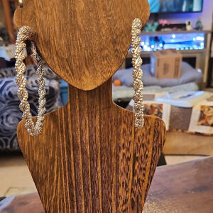 Twisted Silver Toned Large Hoops Statement Earrings